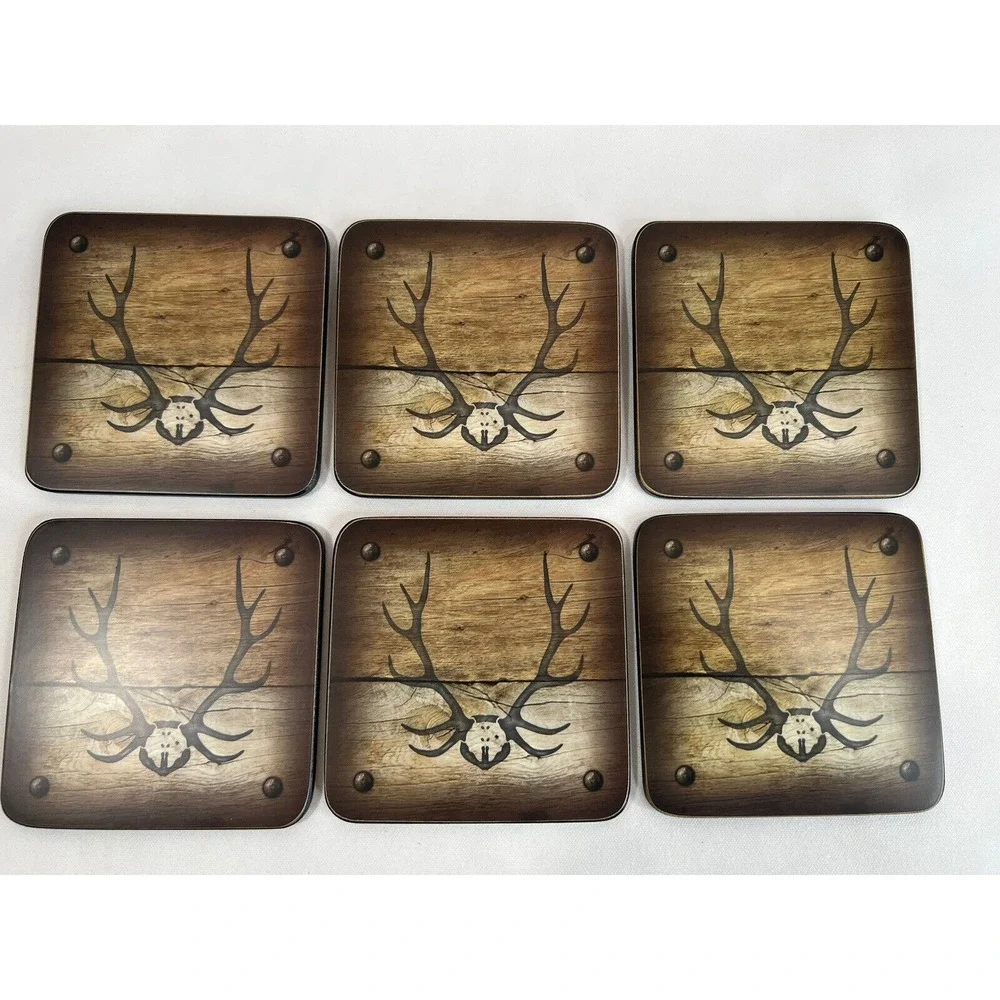 Pimpernel Coaster Set Hunting Lodge Antler Cork Back‎ Cabin Decor